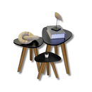 Kit Trio Jogo de Mesinhas Lateral Sala Pé Palito Retro Tampo Orgânico