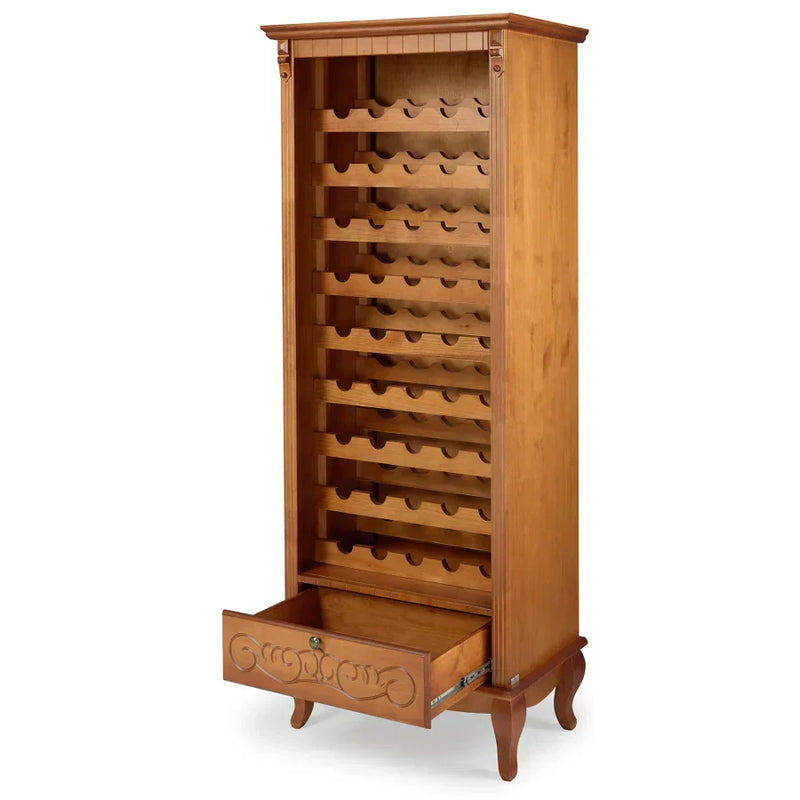 Adega para Vinhos Turim em Madeira Maciça de Taeda com Gaveta Entalhada para 45 Garrafas