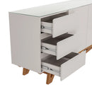 Buffet Oasi com Vidro pés em Madeira de Eucalipto estrutura em MDF cor Off-White