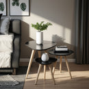 Kit Trio Jogo de Mesinhas Lateral Sala Pé Palito Retro Tampo Orgânico